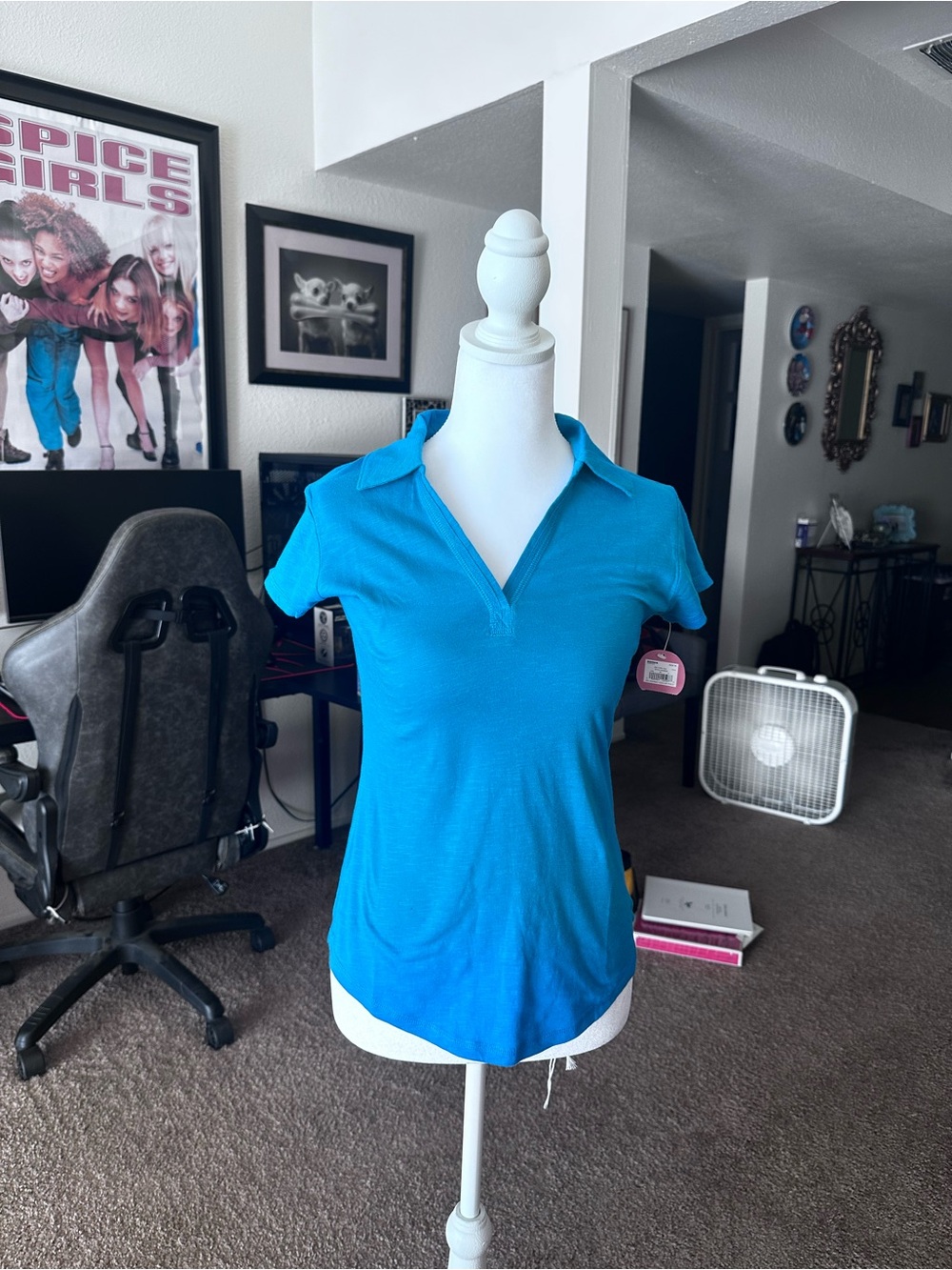SO Bright Teal Polo V‑Neck Short Sleeve Top